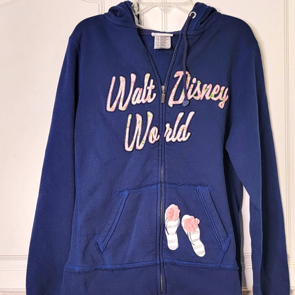 DISNEY PARKS Walt Disney World Navy Blue Zip Front Hoodie Sweatshirt Size M